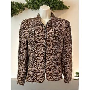 Allison Taylor Animal Print Silk Blazer Jacket Full Zip Lined Black Brown Size S